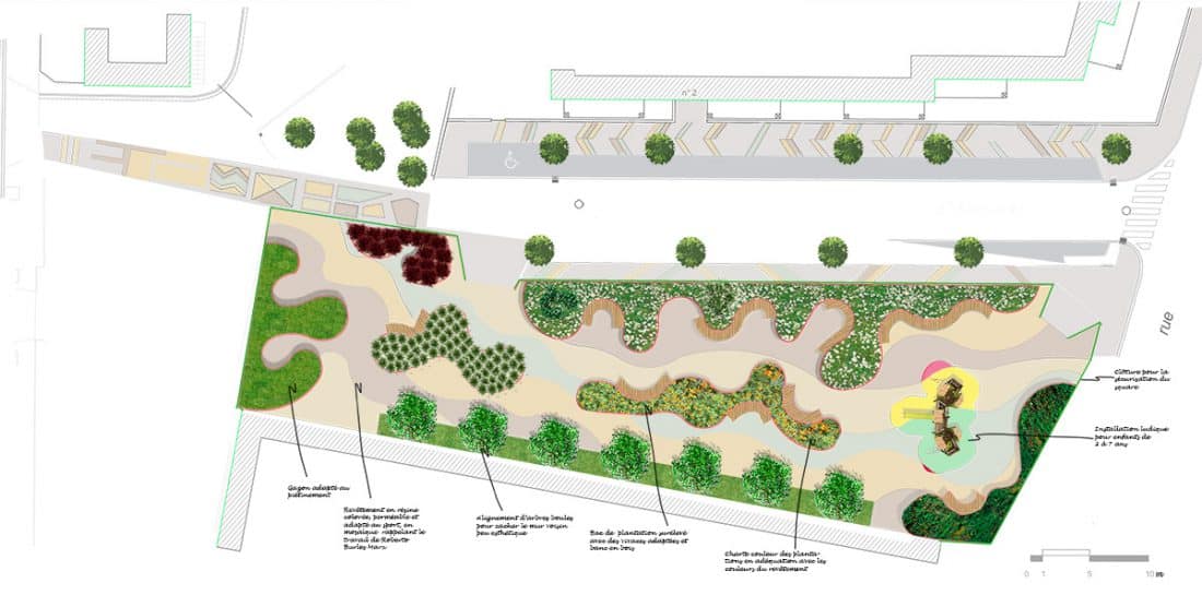 Plan de masse pour visualisation de l'aménagement du square à Colombes