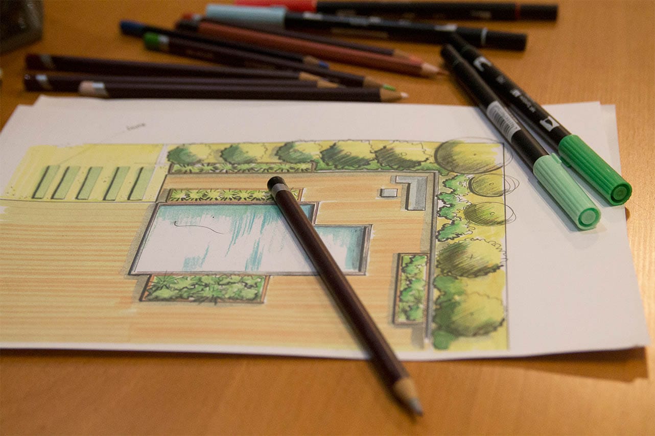 services de conception paysagère avec crayons