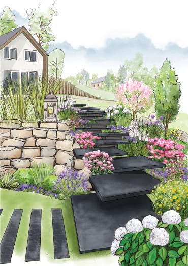 Création visuelle pour l'agenda 2024, mettant en avant les matériaux essentiels pour les aménagements paysagers.