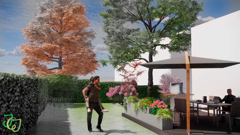 Vue sur le coin repas de la terrasse