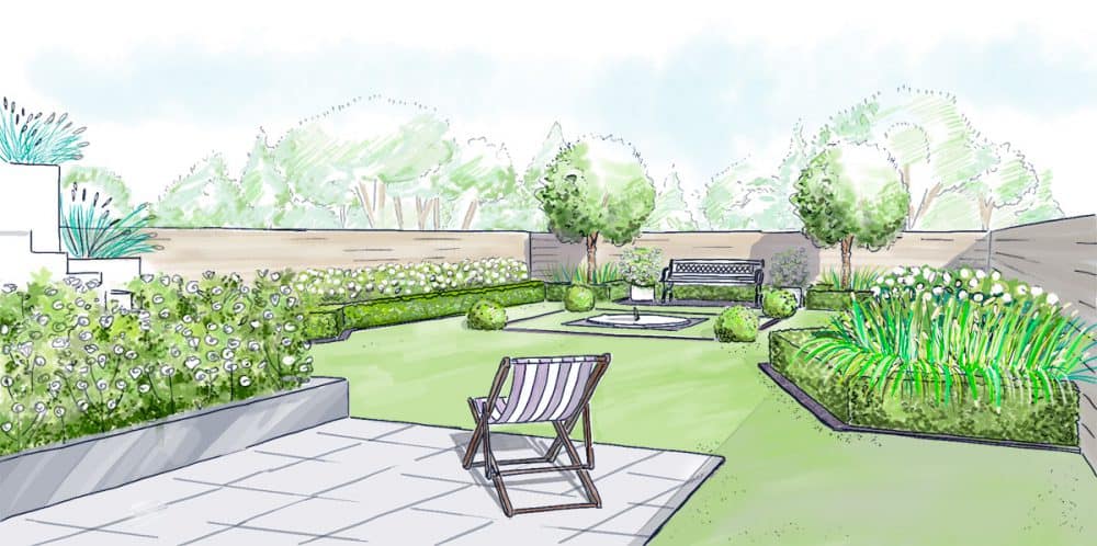 exemple d'aménagement d'un jardin monochrome - service proposé aux professionnels