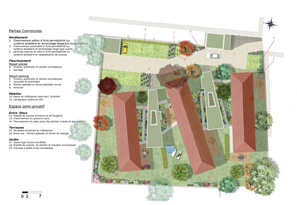 visualisation du plan de masse pour l'aménagement des jardins de la closerie - bouviers